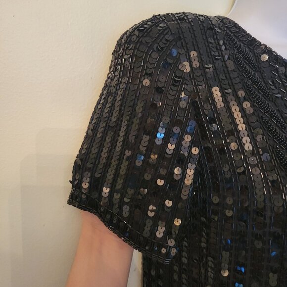 Vintage Emanuel Ungaro Black Sequin Silk Top S Formal Evening Prom Romantic - Picture 4 of 6